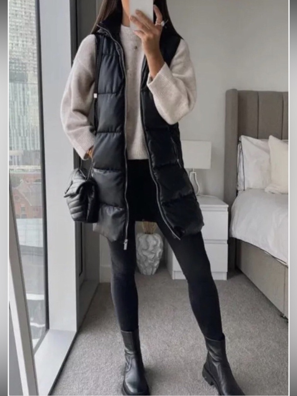 Zara Faux Leather Hooded Puffer Vest